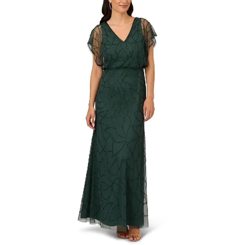 Adrianna Papell Womens Beaded Blouson Evening Dress Tunics Office stylish
