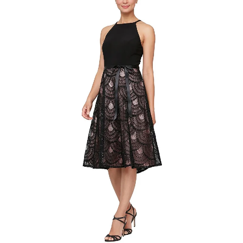 Alex & Eve Womens Halter Midi Cocktail and Party Dress Tunics Solid Classic