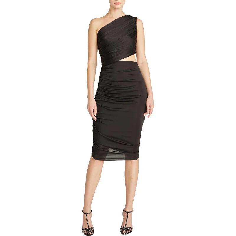 Halston Womens Cassidy One Shoulder Midi Cocktail and Party Dress Tunics Sophisticated sleek