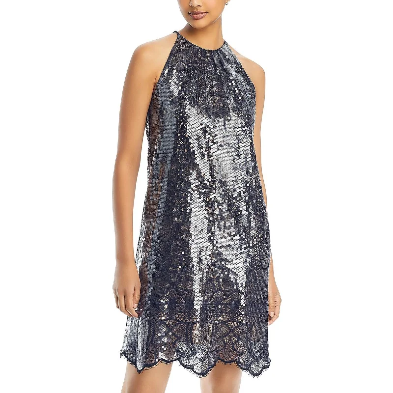 Kobi Halperin Womens MAYA Sequined Lace Overlay Cocktail And Party Dress A-Line Day Work