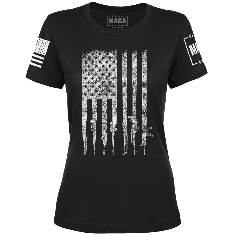 Rifle Flag White Ladies Tee Chenille Blend Fleece Blend Nylon Blend