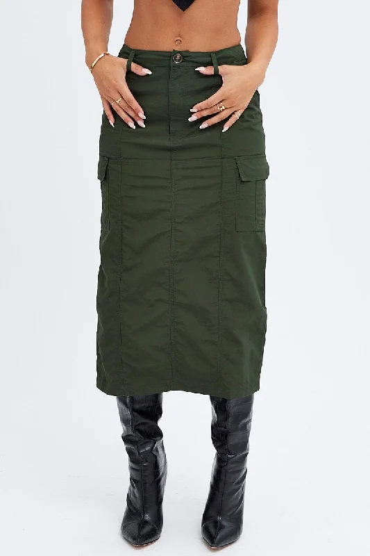 Green Cargo Skirt High Rise leather skirt sleek