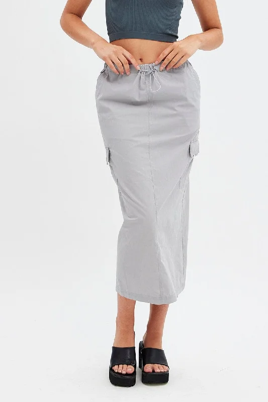 Grey Cargo Skirt Midi Cotton corduroy skirt cozy