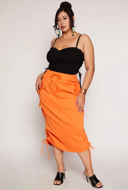 Plus Size Cargo Midi Skirt flowy skirt hem
