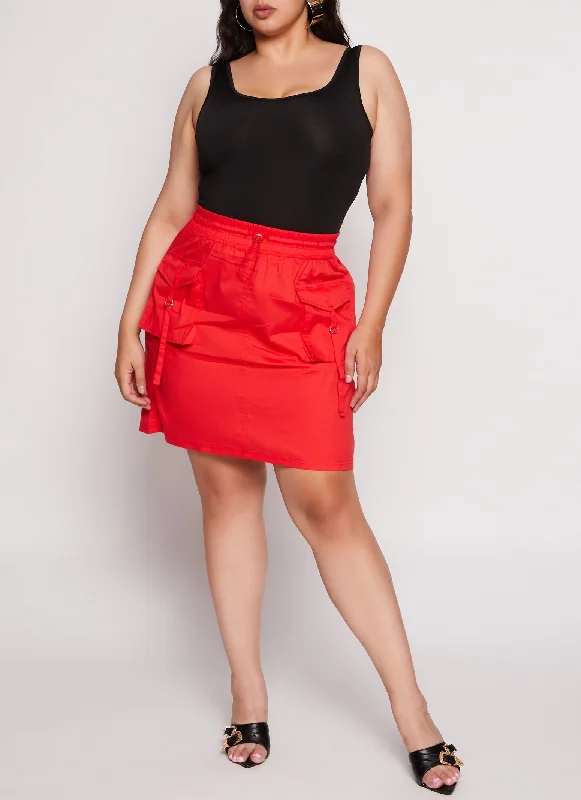 Plus Size Buckle Detail Cargo Pocket Skirt leather skirt sleek