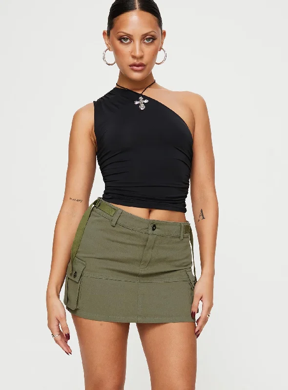 Take You Cargo Mini Skirt Green casual skirt length