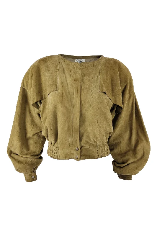 Luisa Martini Vintage Womens Suede Shoulder Padded Jacket, 1980s Mesh Jacket Canvas Jacket Denim Jacket