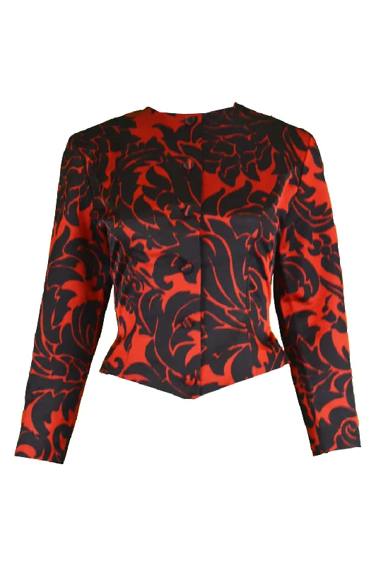Vicky Tiel Vintage Womens Red & Black Evening Jacket, 1980s Cardigan Sweater Pullover