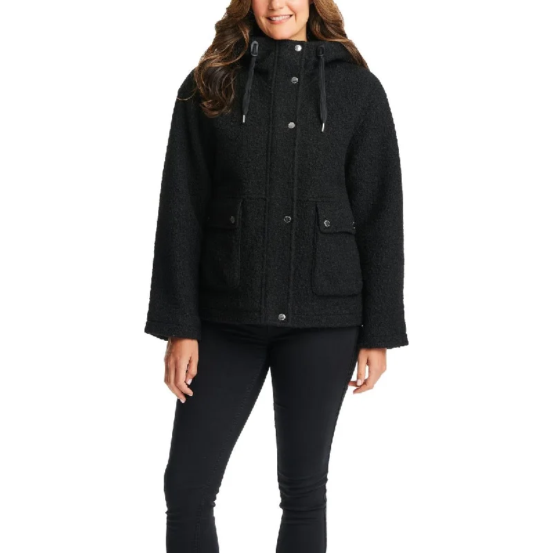Vince Camuto Womens Fleece Hooded Fleece Jacket Bomber Jacket Anorak Windbreaker