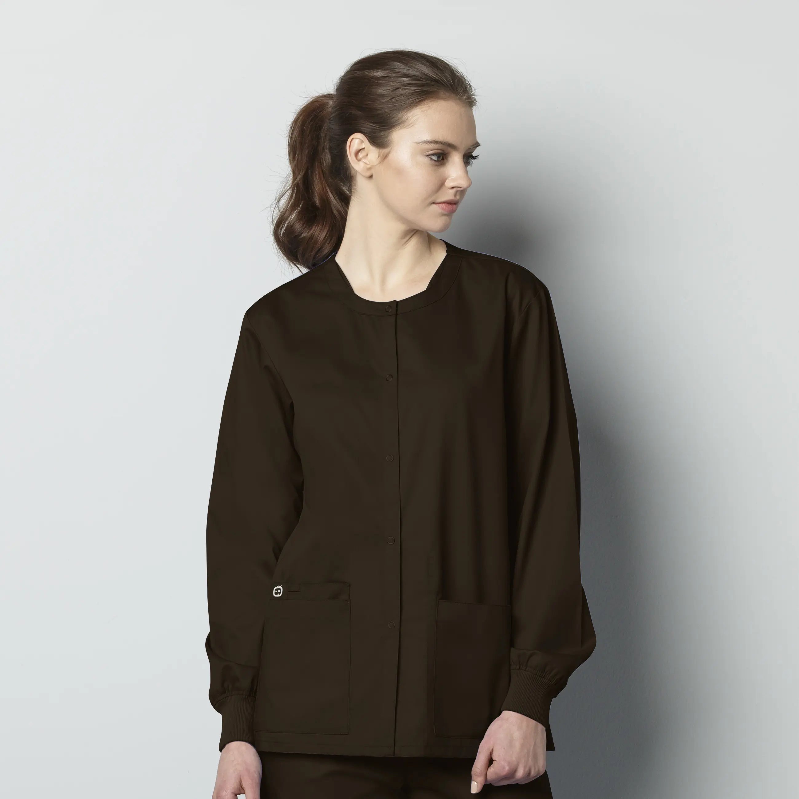 Wink Unisex Snap Front Jacket - Chocolate Oversized Jacket Tailored Jacket Straight Jacket
