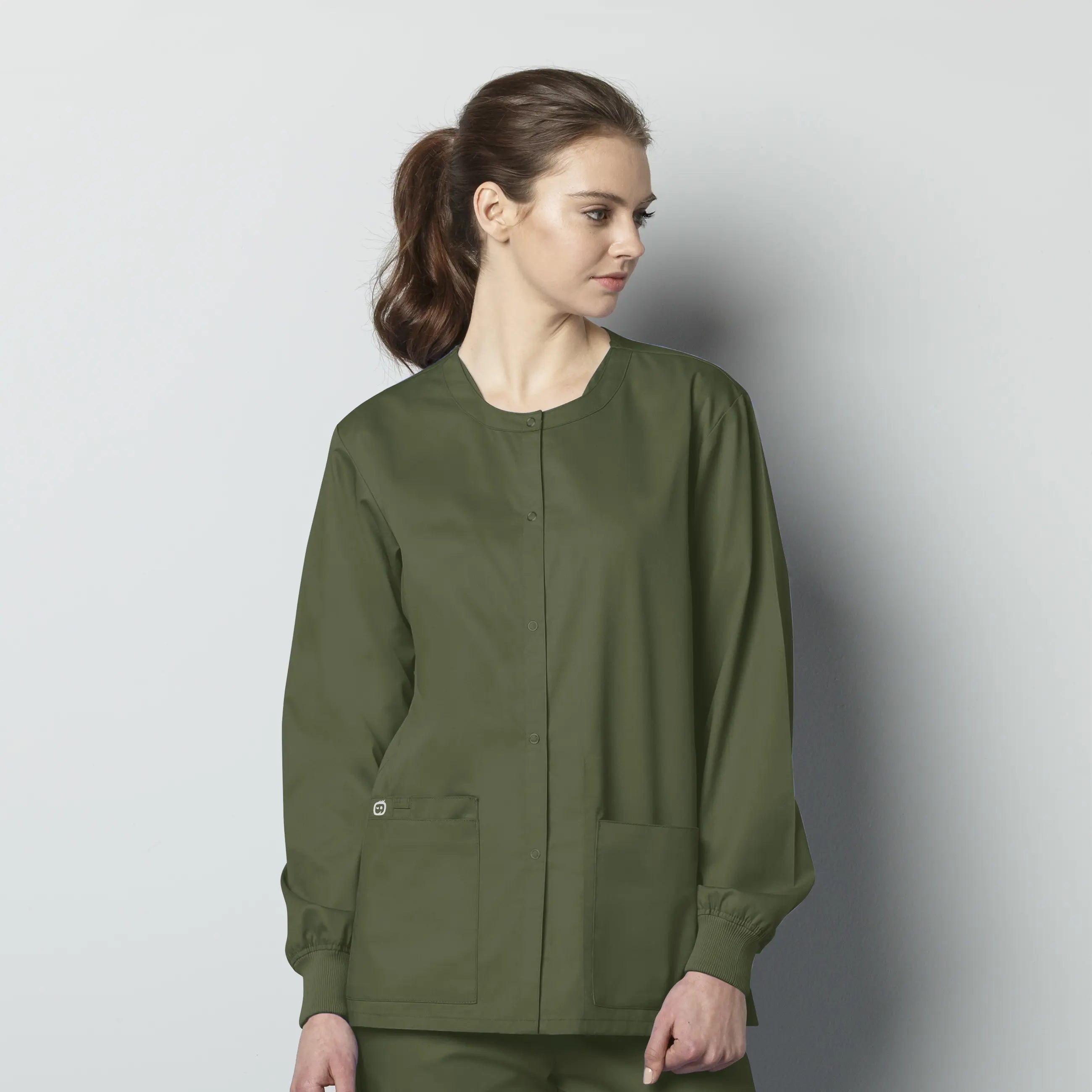 Wink Unisex Snap Front Jacket - Olive Herringbone Jacket Houndstooth Jacket Plaid Jacket