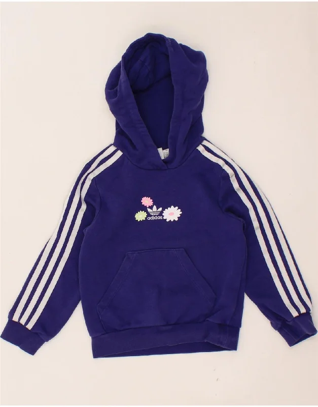 ADIDAS Girls Graphic Hoodie Jumper 6-7 Years Blue Floral Cotton Hoodie with Half-Zip Sporty Casual
