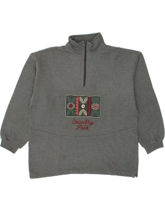 CAMPAGNOLO Mens Graphic Sweatshirt Jumper Large Grey Cotton Hoodie with Bell Sleeves Flared Feminine