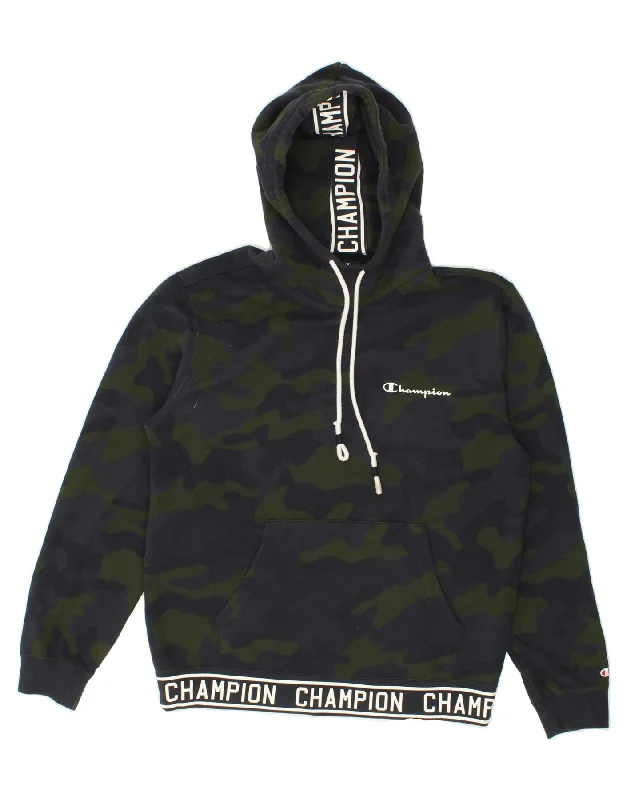 CHAMPION Mens Graphic Hoodie Jumper Large Grey Camouflage Cotton Hoodie with Button Placket Classic Preppy CHAMPION Mens Graphic Hoodie Jumper Large Grey Camouflage Cotton Hoodie with Button Placket Classic Preppy
