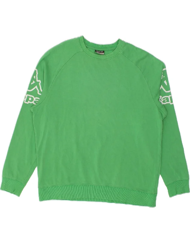 KAPPA Mens Graphic Sweatshirt Jumper 2XL Green Cotton Hoodie with Elastic Cuffs Stretchable Comfortable