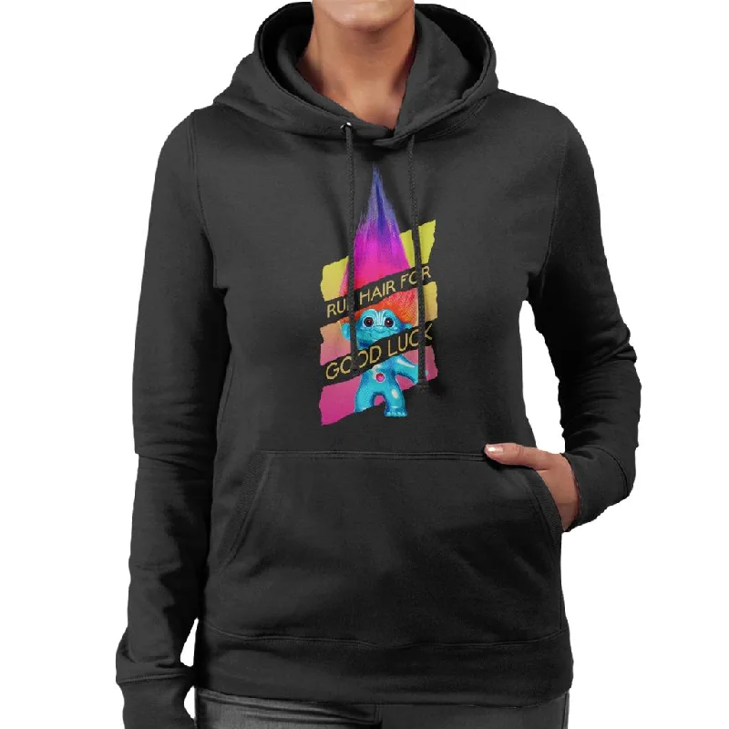 Trolls Rub Hair For Good Luck Gold Text Women's Hooded Sweatshirt Hoodie with High-Low Hem Asymmetrical Trendy Trolls Rub Hair For Good Luck Gold Text Women's Hooded Sweatshirt Hoodie with High-Low Hem Asymmetrical Trendy