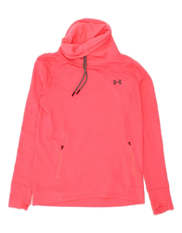 UNDER ARMOUR Womens Roll Neck Sweatshirt Jumper UK 12 Medium Pink Hoodie with Slim Fit Tailored Modern