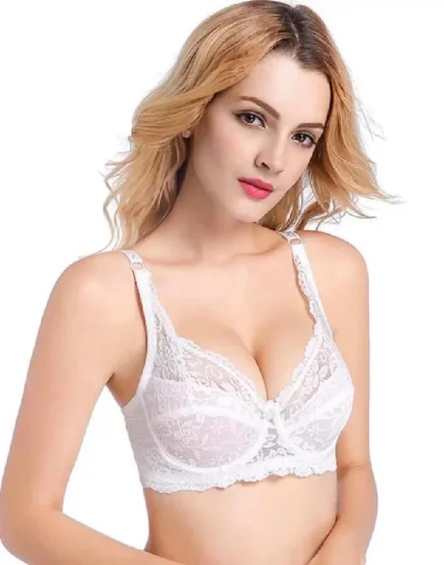 Embroidered Lace Bra - White - Bridal Bra - Non Padded Underwired Bra - Taiwan Bra - 8863 Soft Lace Bra