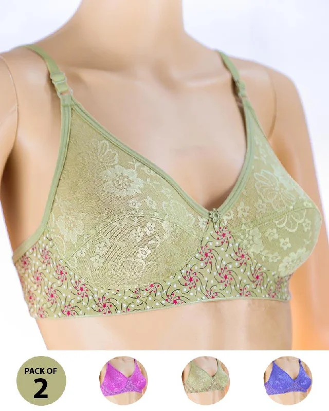 Pack of 2 Madam Bra - K-8238 - Non Padded Bra - Non Wired Bra Versatile Bralette Set