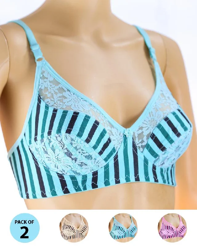 Pack of 2 Madam Bra - N4 - Non Padded Bra - Non Wired Bra Trendy Lace Bra