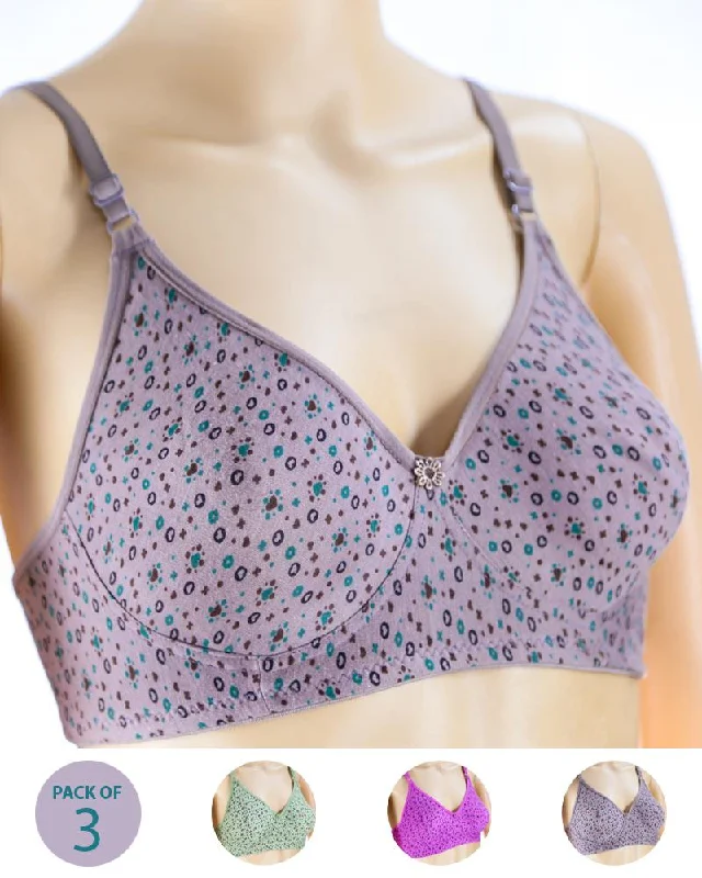 Pack of 3 - Madam Bra - M-8 - Non Padded, Non Wired Bra, Soft Jersey Cotton Bra Chic Satin Bra Pack of 3 - Madam Bra - M-8 - Non Padded, Non Wired Bra, Soft Jersey Cotton Bra Chic Satin Bra