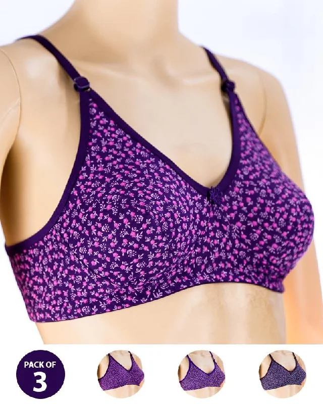 Pack of 3 Madam Bra - Sarina-4 - Non Padded Bra - Non Wired Bra Breathable Comfort Bra