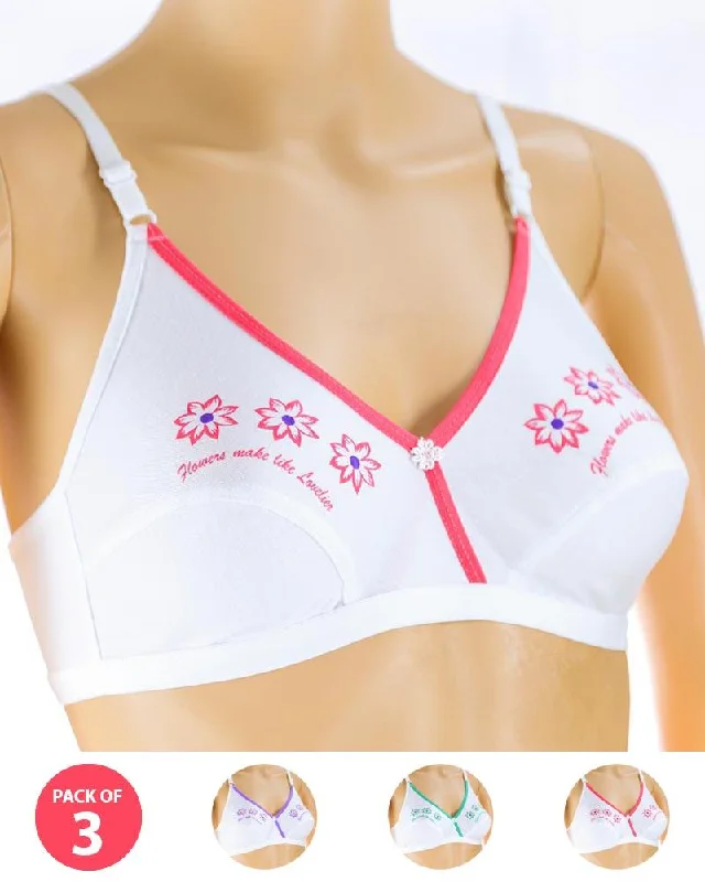 Pack of 3 Madam Bra - Tatto - Non Padded Bra - Non Wired Bra Comfortable Lounge Bra