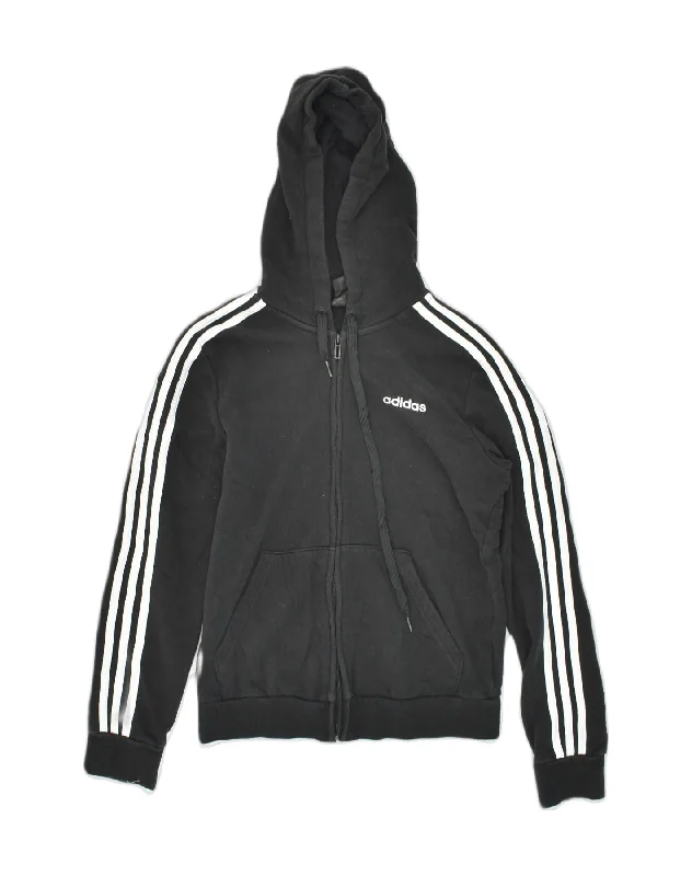 ADIDAS Womens Zip Hoodie Sweater UK 8-10 Small  Black Cotton Solid Print Embellished