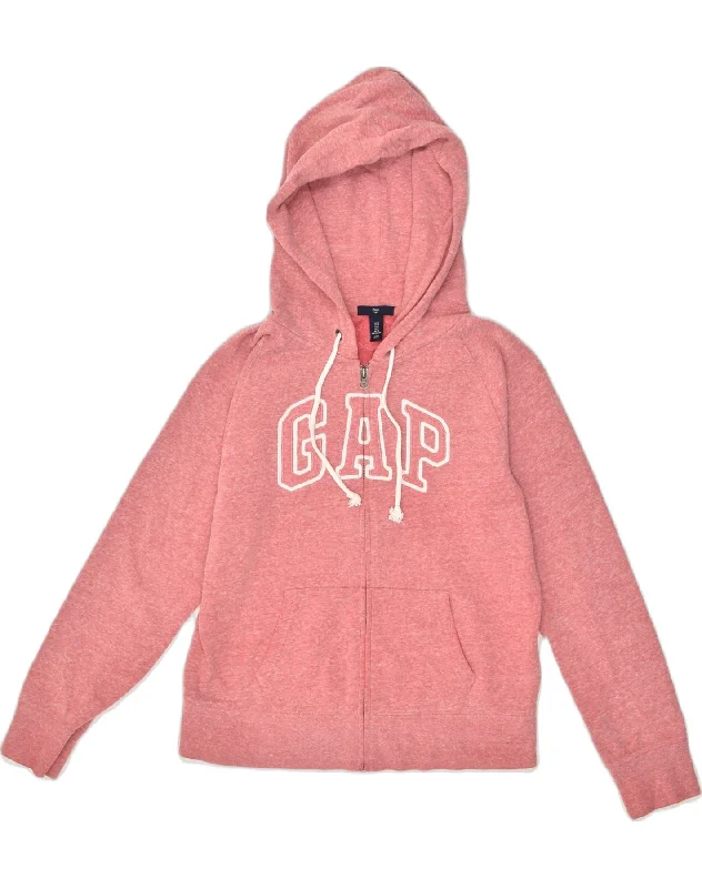 GAP Womens Graphic Zip Hoodie Sweater UK 14 Medium Pink Cotton Zippered Buttoned Snapped
