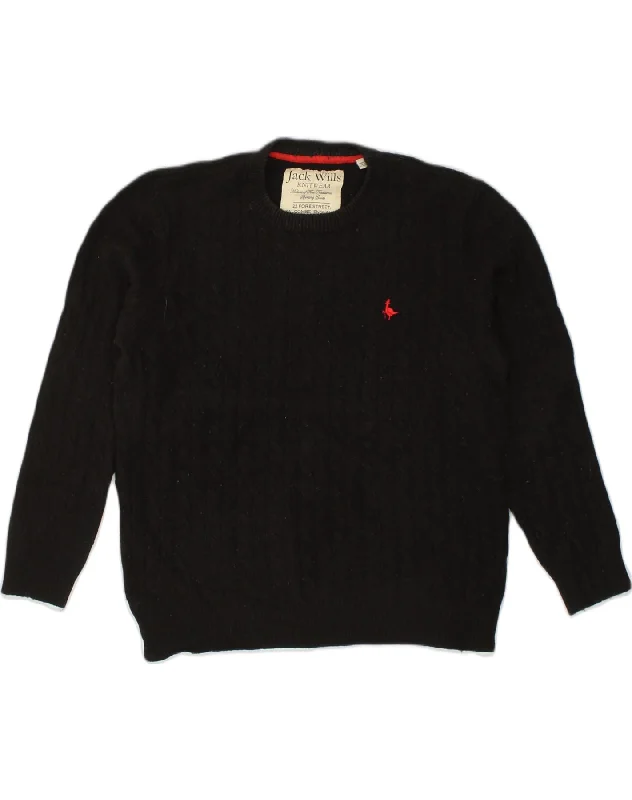 JACK WILLS Womens Crew Neck Jumper Sweater UK 18 XL Black Wool Terry Blend Velvet Blend Canvas Blend