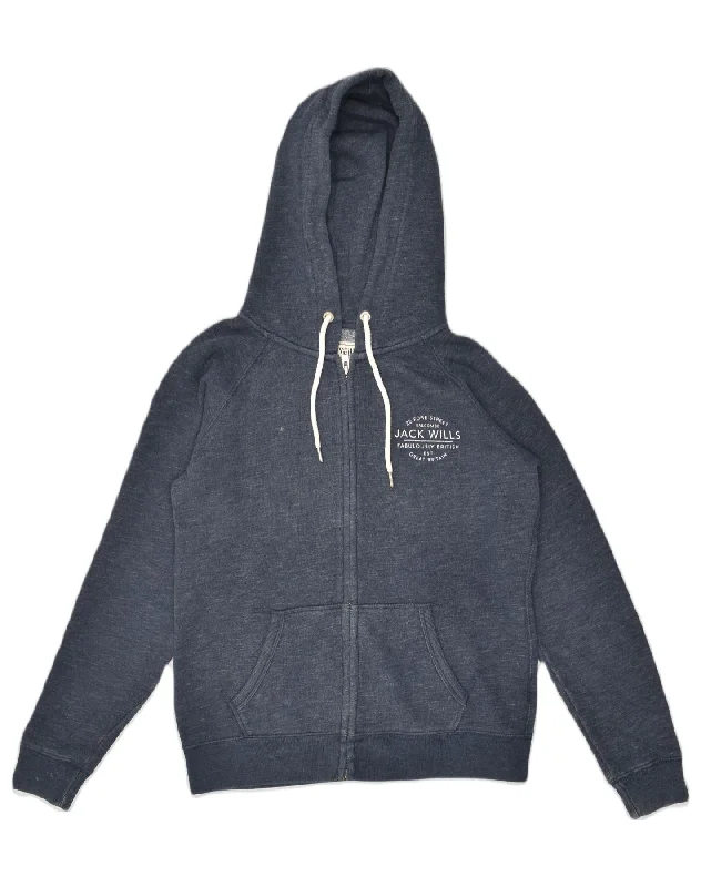 JACK WILLS Womens Zip Hoodie Sweater UK 12 Medium Navy Blue Cotton Sequined Glittery Shiny