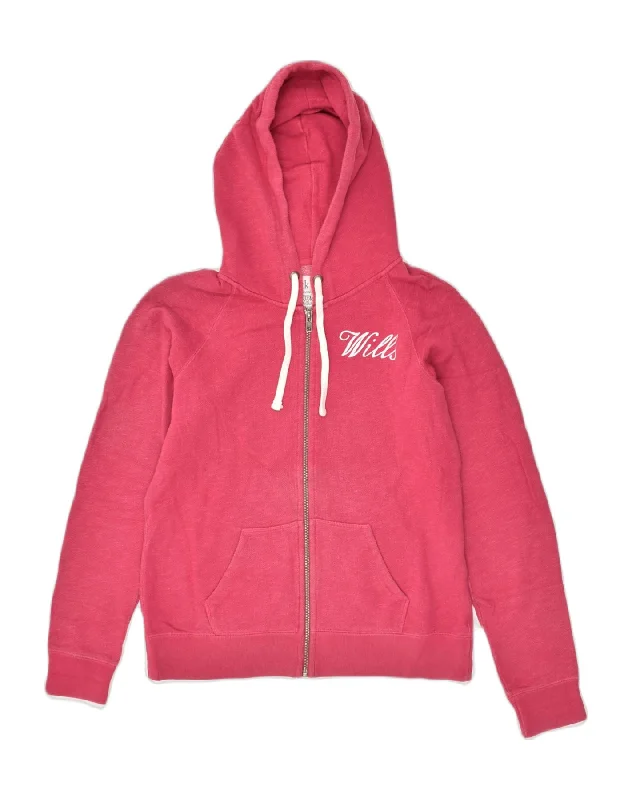 JACK WILLS Womens Zip Hoodie Sweater UK 14 Large Pink Cotton Casual Formal Business
