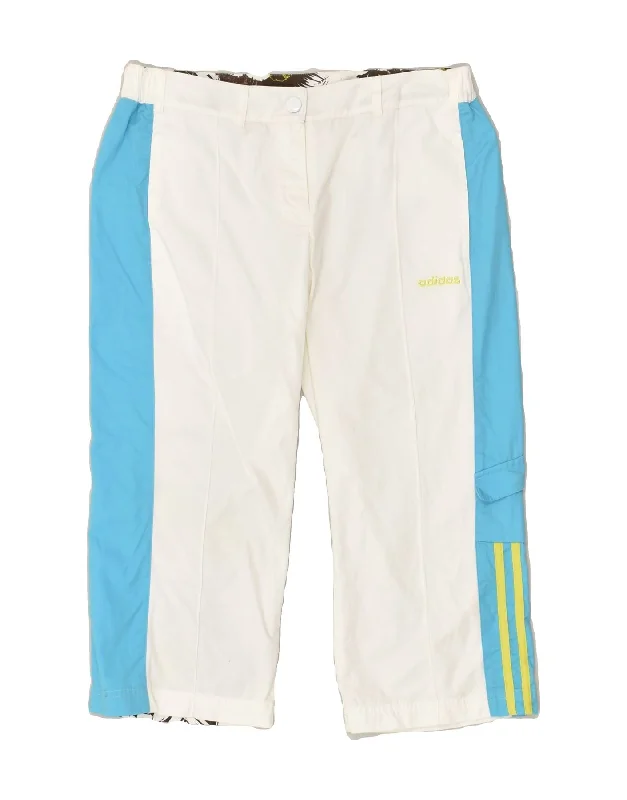 ADIDAS Womens Capri Graphic Tracksuit Trousers UK 10 Small  White Trousers Striped Patterned