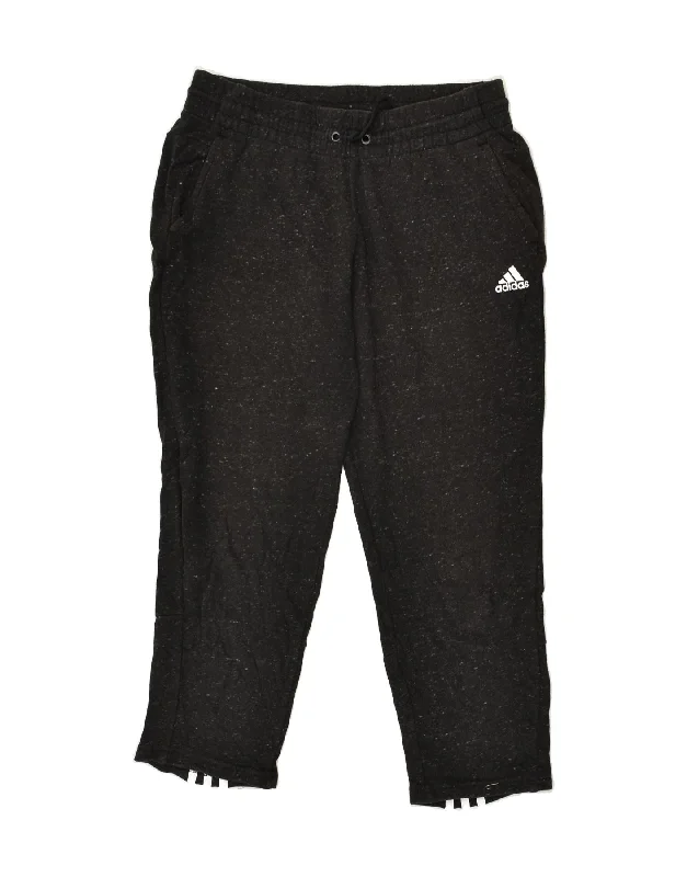 ADIDAS Womens Capri Tracksuit Trousers UK 12/14 Medium Black Cotton Trousers Flared Retro