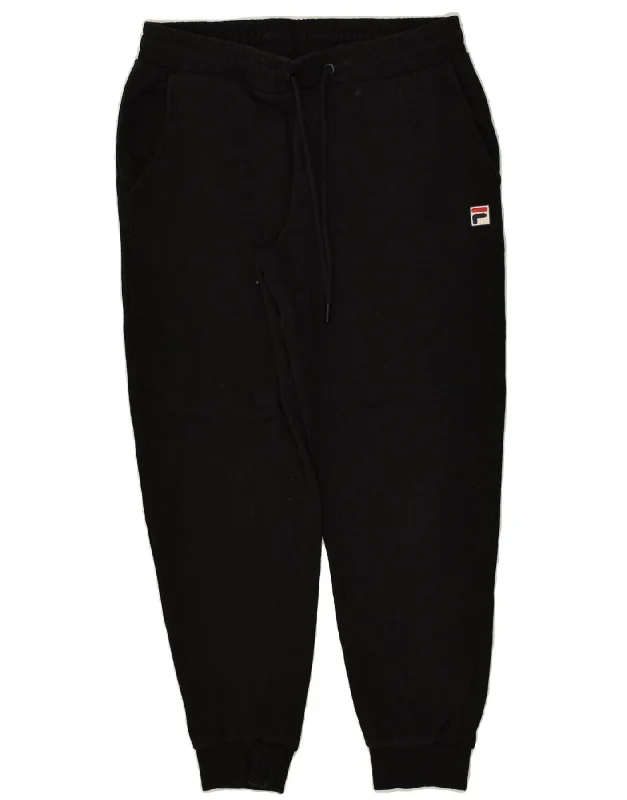 FILA Womens Tracksuit Trousers Joggers UK 14 Medium Black Cotton Trousers Tapered Slim Fit