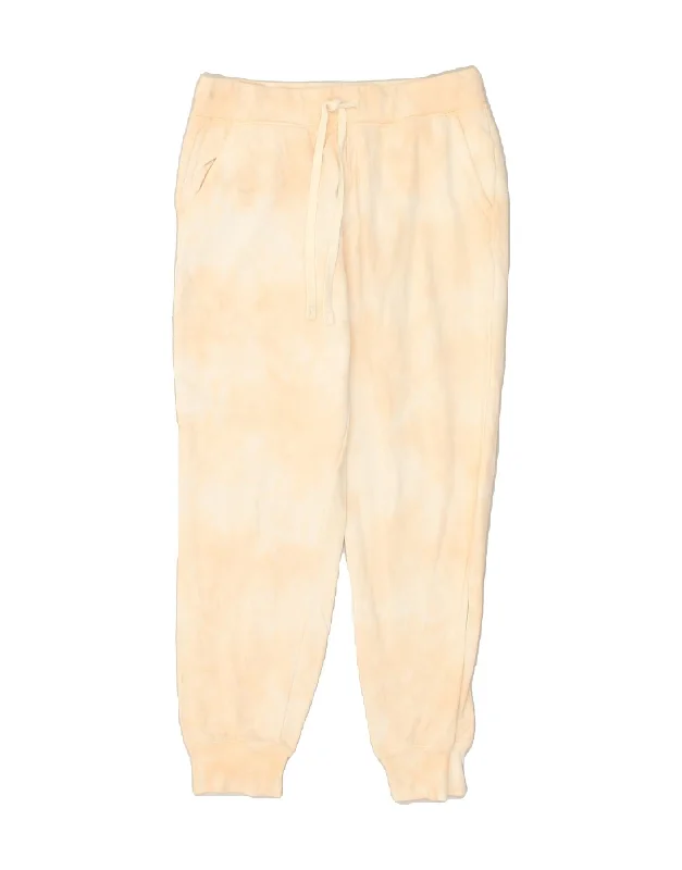 J. CREW Womens Tracksuit Trousers Joggers UK 10 Small Orange Tie Dye Trousers Leather Faux