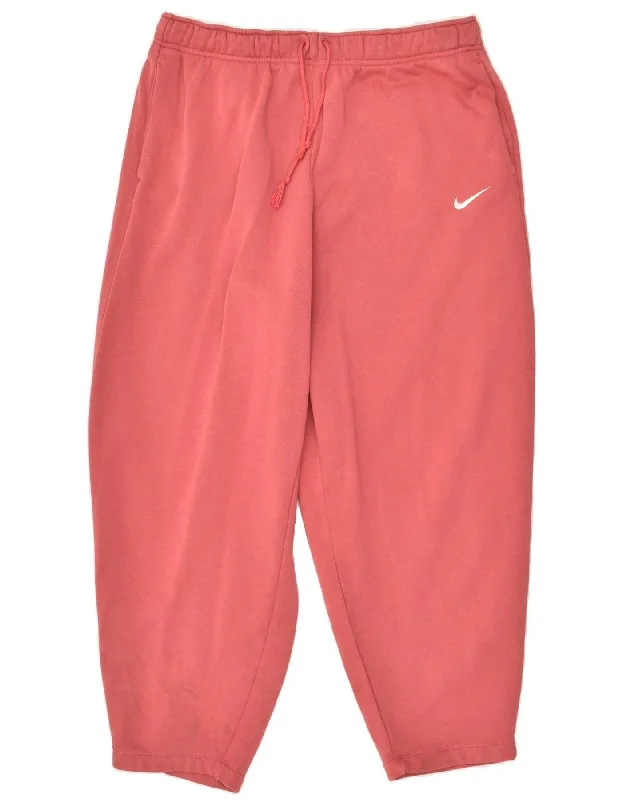 NIKE Womens Crop Tracksuit Trousers Joggers UK 14 Large Pink Cotton Trousers Yoga Stretchy