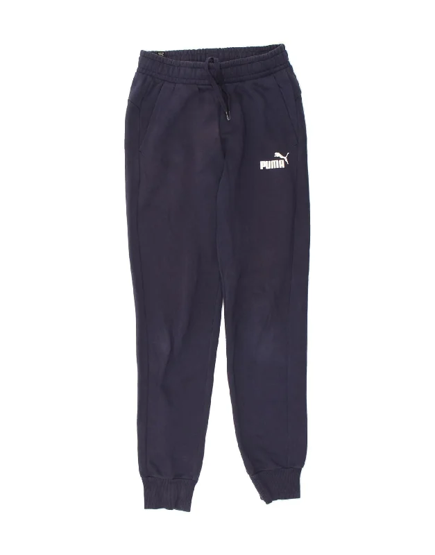 PUMA Womens Tracksuit Trousers Joggers UK 10 Small Navy Blue Cotton Trousers Satin Smooth