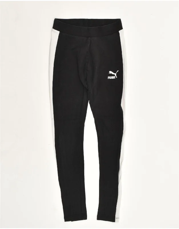 PUMA Womens Tracksuit Trousers UK 8 Small Black Cotton Trousers Party Sparkling