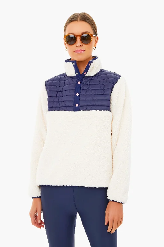 Cream And Navy Walnut Pullover Short Puff Sleeve