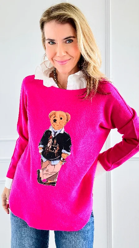Jerry The Bear Italian Pullover- Fuchsia Thin Wool Pullover