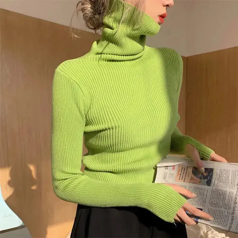 Women Pullover Heaps Collar Turtleneck Sweaters Autumn Winter Soft Warm Jumper Slim Female Basic Tops Casual Soft Knit Sweaters Kimono Neck Pullover